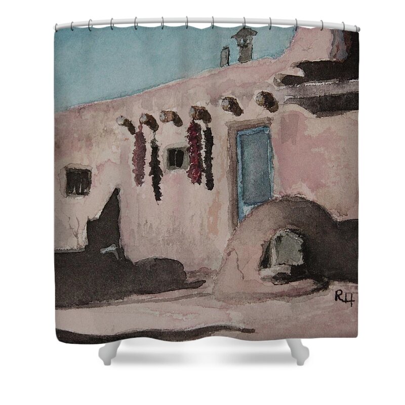 Adobe Shower Curtain featuring the painting Pueblo by Rachel Bochnia