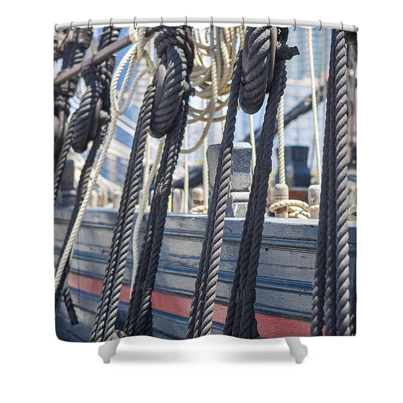 Rope Shower Curtain featuring the photograph Pulley and Stay by Scott Campbell