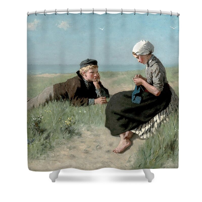 Puppy Love Shower Curtain featuring the painting Puppy Love by David Adolph Constant Artz