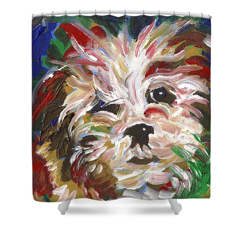 Dog. Puppy Shower Curtain featuring the painting Puppy Spirit 101 by Linda Mears