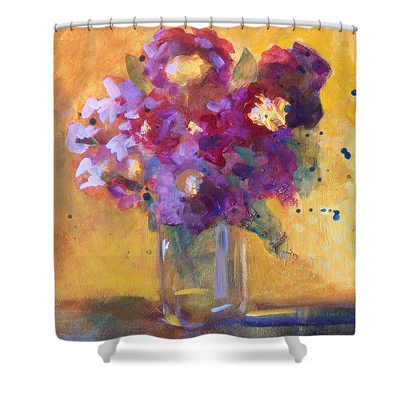 Purple Abstract Shower Curtain featuring the painting Purple Abstract by Nancy Merkle
