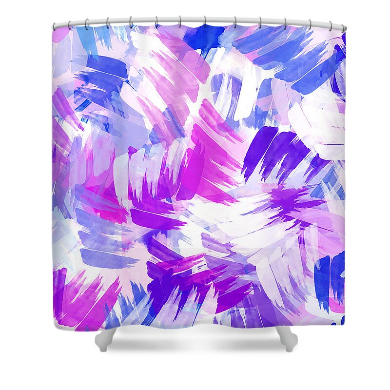 Abstract Shower Curtain featuring the mixed media Purple Abstract Paint Pattern by Christina Rollo