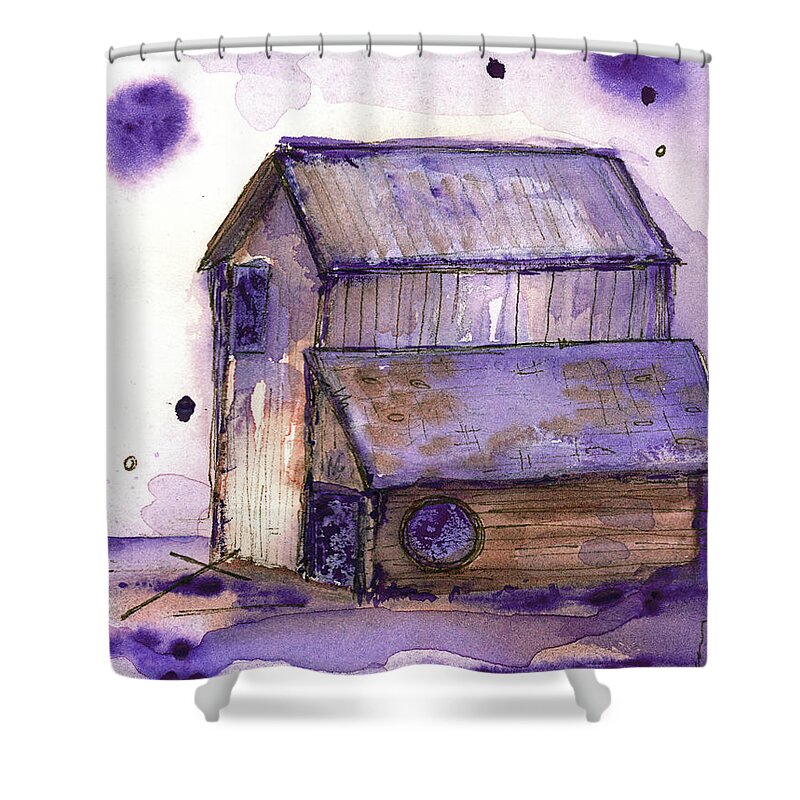Barn Shower Curtain featuring the painting Purple Barn Art by Dawn Derman