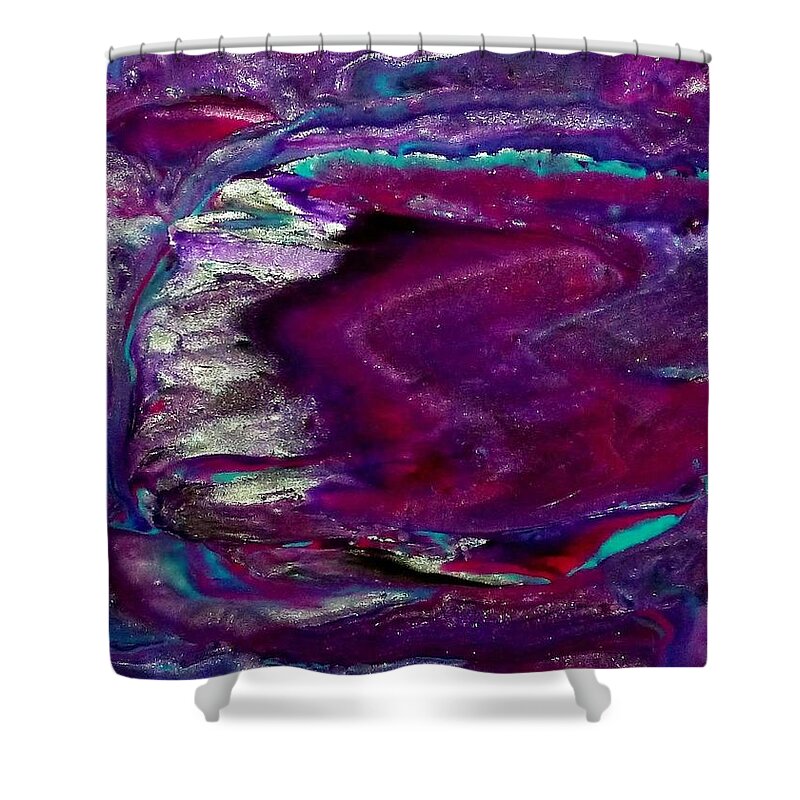 Abstract Shower Curtain featuring the mixed media Purple Craze by Deborah Stanley
