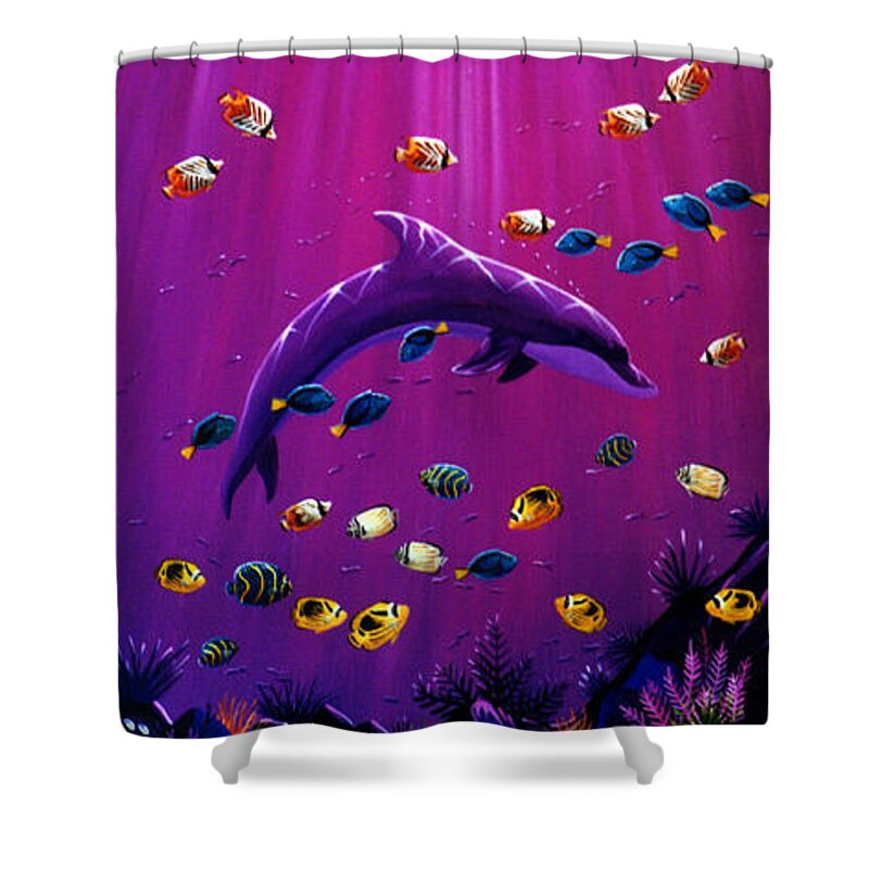 Purple Shower Curtain featuring the painting Purple Dolpins by Lance Headlee
