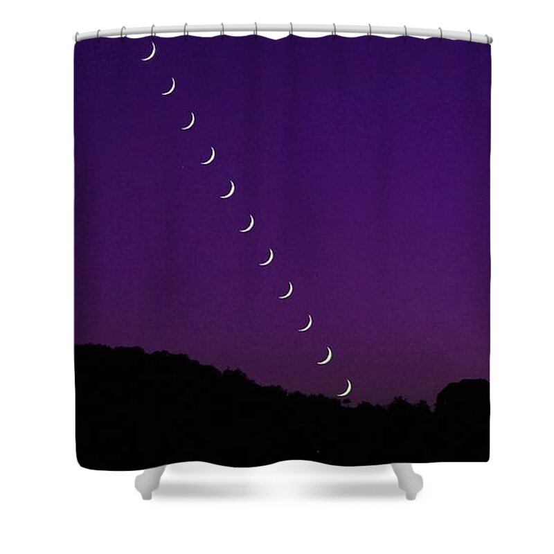 Purple Moon Set. Medina Lake Shower Curtain featuring the photograph Purple Moon Setting in West by Michael Tidwell