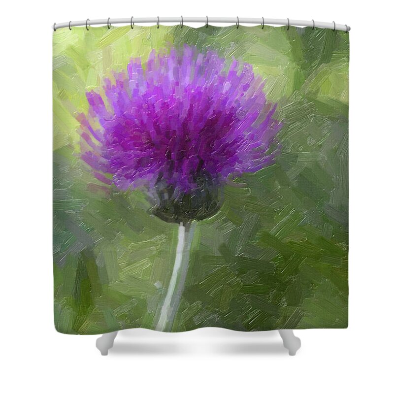 Flower Shower Curtain featuring the painting Purple Thistle by David Gleeson