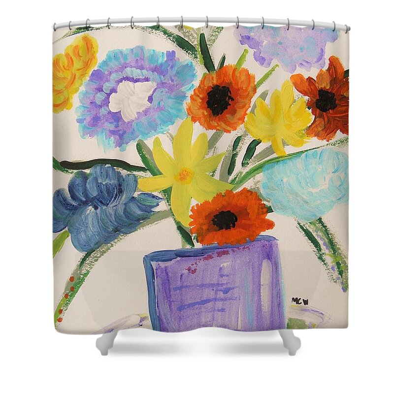 Vase Shower Curtain featuring the painting Purple Vase Filled by Mary Carol Williams