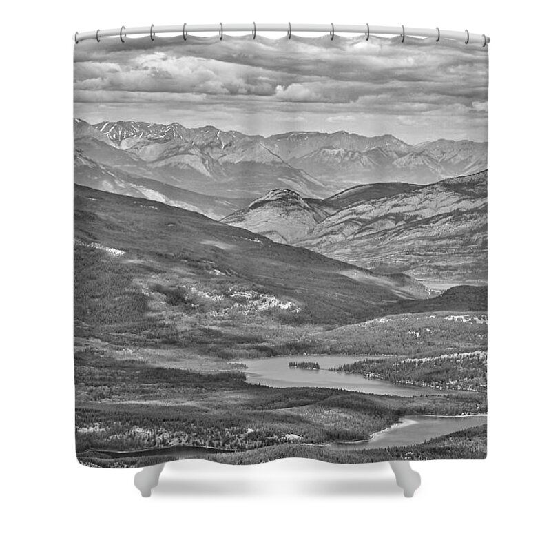 Patricia Lake Shower Curtain featuring the photograph Pyramid and Patricia Lakes - Black and White by Stuart Litoff