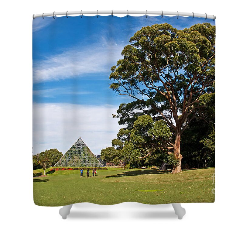 Photograph Shower Curtain featuring the photograph Pyramid Glasshouse - Royal Botanic Gardens by Bob and Nancy Kendrick