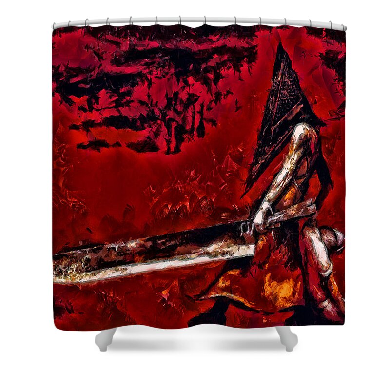 Midnight Streets Shower Curtain featuring the painting Pyramid Head by Joe Misrasi