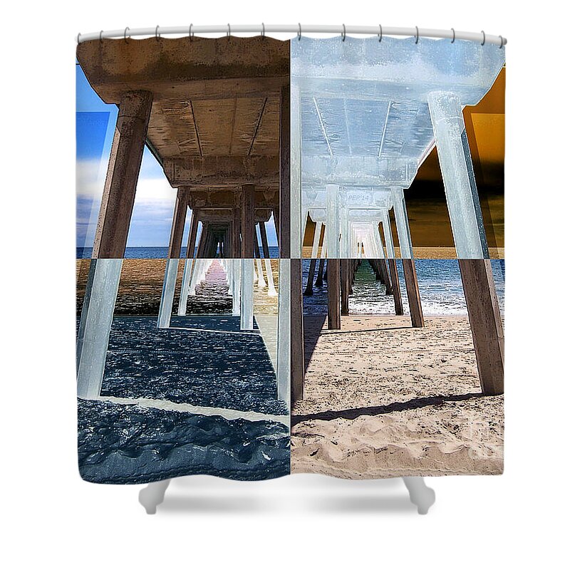 Hermosa Beach Shower Curtain featuring the photograph Quadrants of An Ocean Pier by Phil Perkins