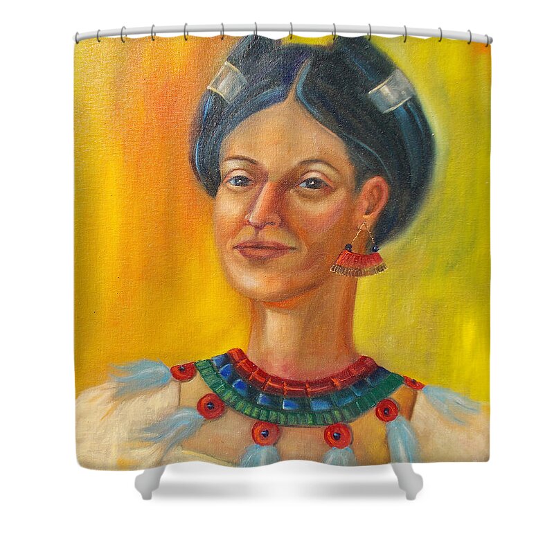 Aztec Shower Curtain featuring the painting Queen Centehua by Lilibeth Andre