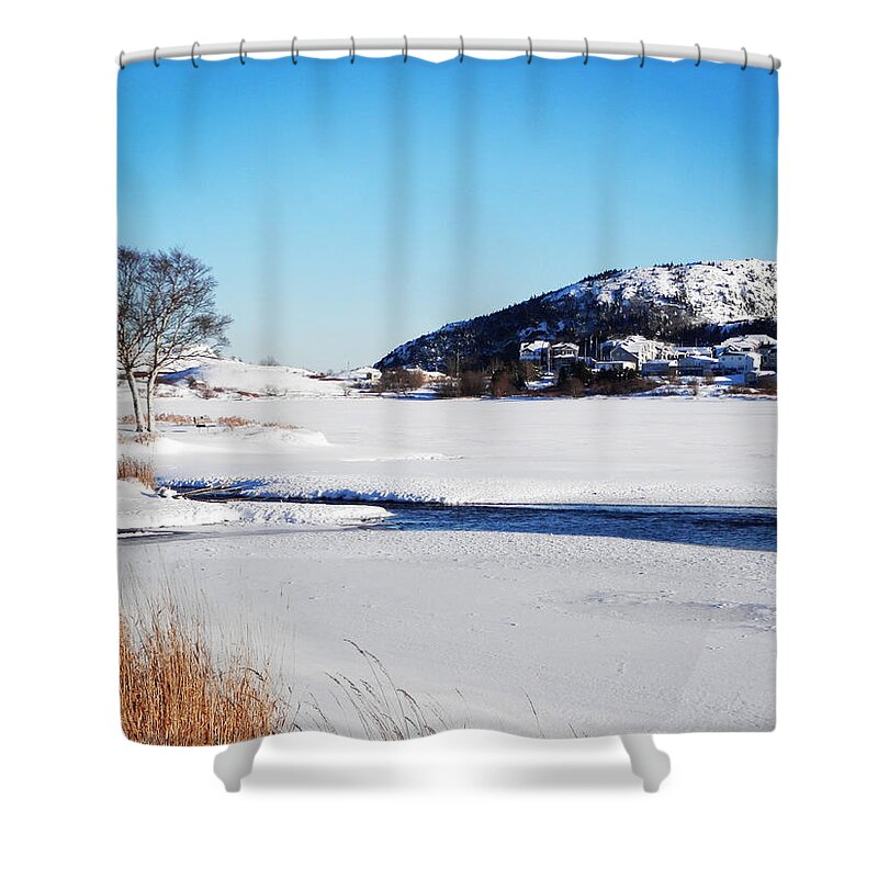 Quidi Vidi Lake Shower Curtain featuring the photograph Quidi Vidi Under Snow by Zinvolle Art