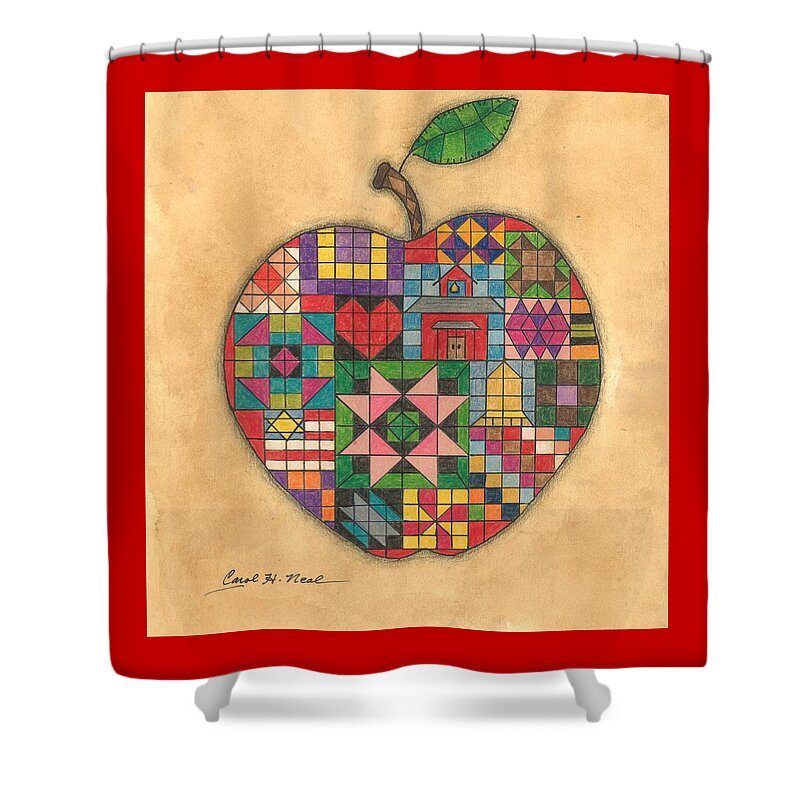 Apple Shower Curtain featuring the drawing Quilted Apple by Carol Neal