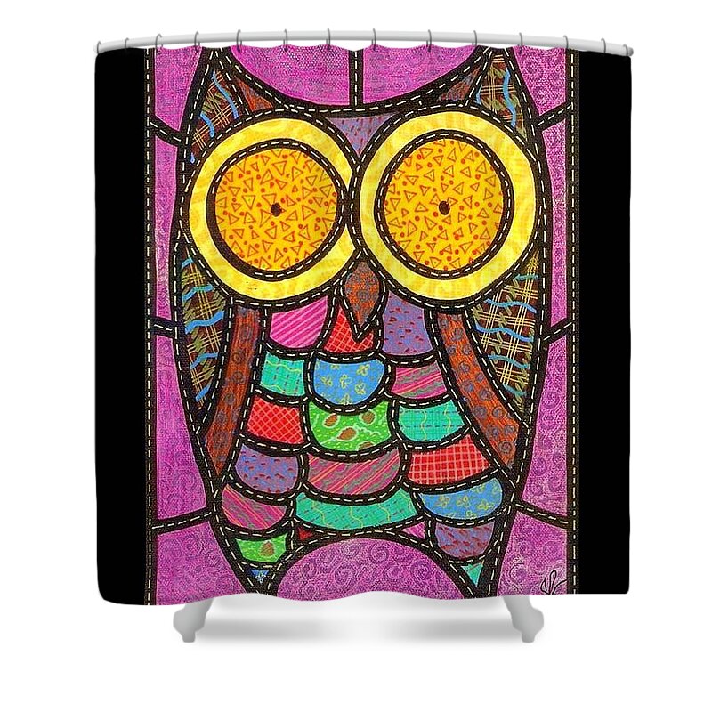 Owl Shower Curtain featuring the painting Quilted Owl by Jim Harris