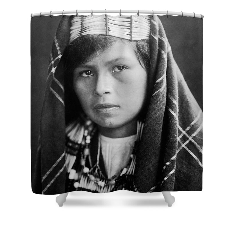 1913 Shower Curtain featuring the photograph Quinault Indian woman circa 1913 by Aged Pixel