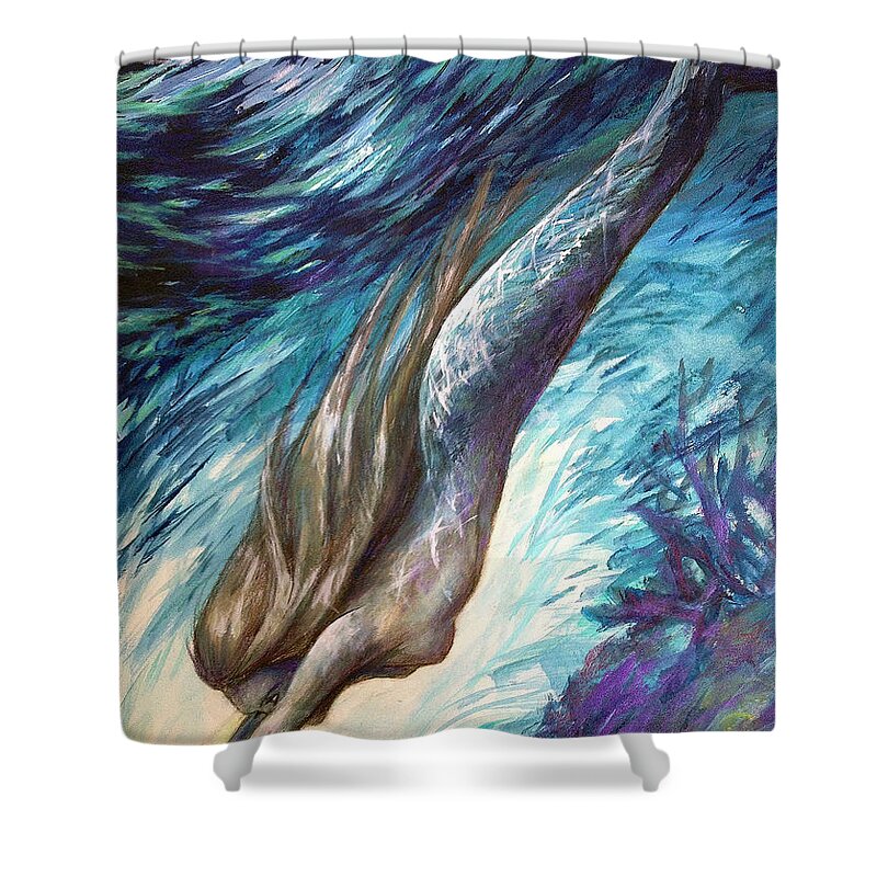 Mermaid Shower Curtain featuring the painting Racing Twilight by Lucy West