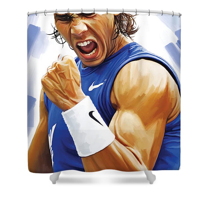 Rafael Nadal Paintings Shower Curtain featuring the painting Rafael Nadal Artwork by Sheraz A