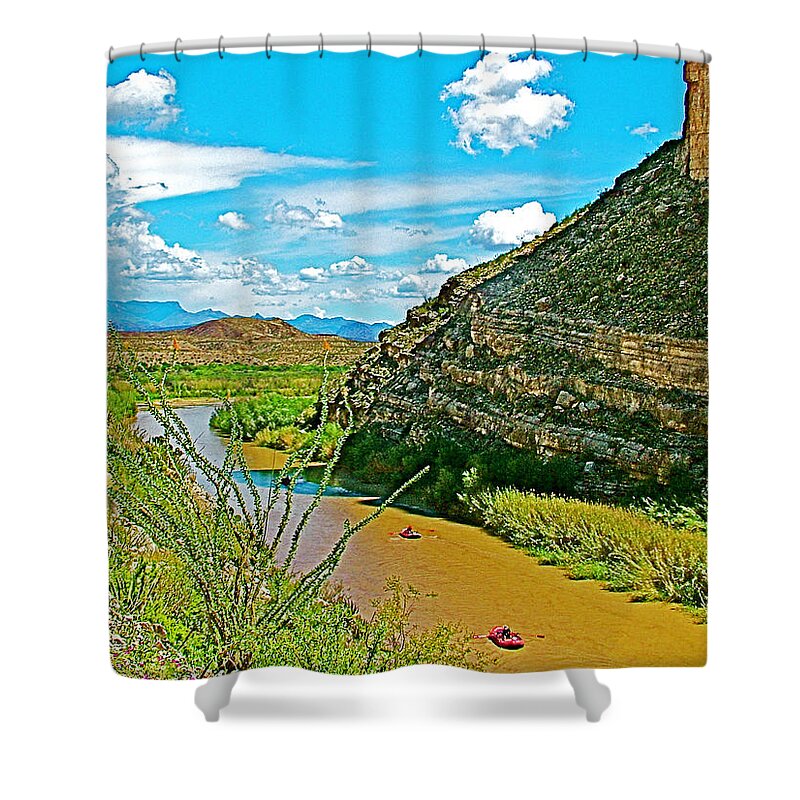 Rafting In Santa Elena Canyon Shower Curtain featuring the photograph Rafting in Santa Elena Canyon in Big Bend National Park-Texas by Ruth Hager