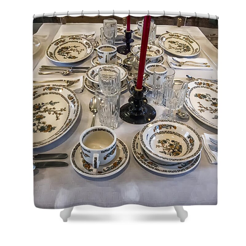 Dining Shower Curtain featuring the digital art Rail Road Presidential Dining by Georgianne Giese