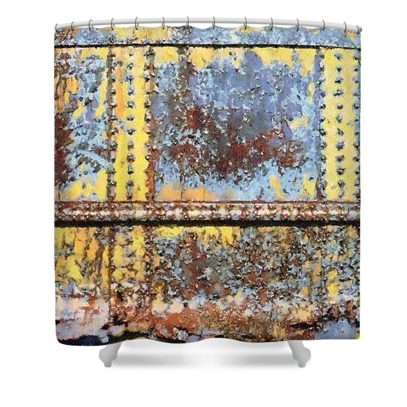 Grunge Shower Curtain featuring the photograph Rail Rust - Abstract - Yellow in 3 by Janine Riley