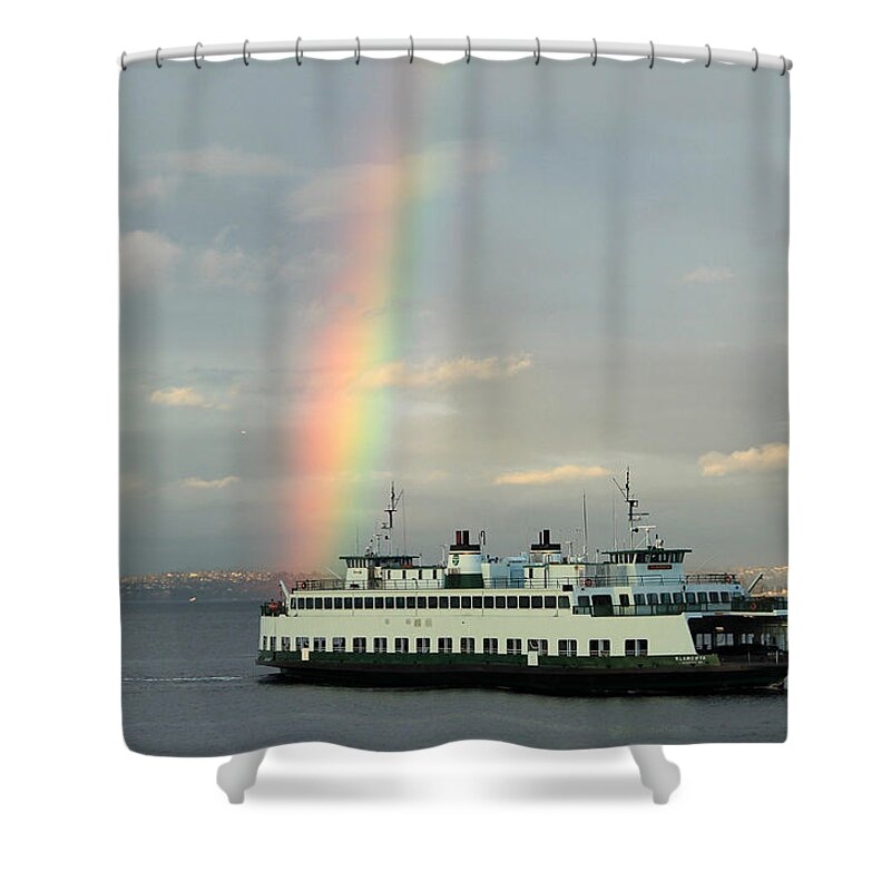 Rainbow Over The City Shower Curtain featuring the photograph Rainbow at the Stern by E Faithe Lester
