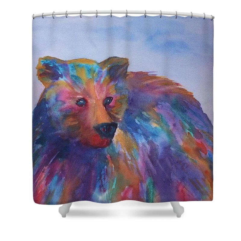 Bear Shower Curtain featuring the painting Rainbow Bear by Ellen Levinson