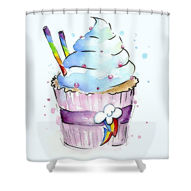 Rainbow Shower Curtain featuring the painting Rainbow-Dash-Themed Cupcake by Olga Shvartsur