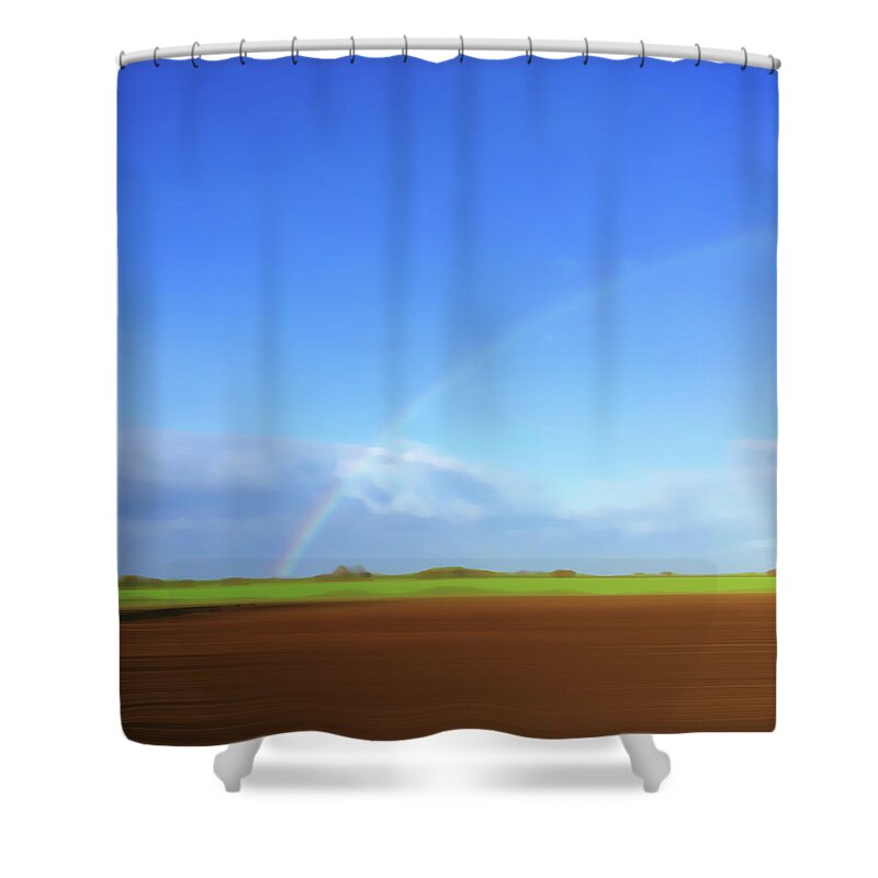 Beauty In Nature Shower Curtain featuring the photograph Rainbow In Field by Ikon Ikon Images