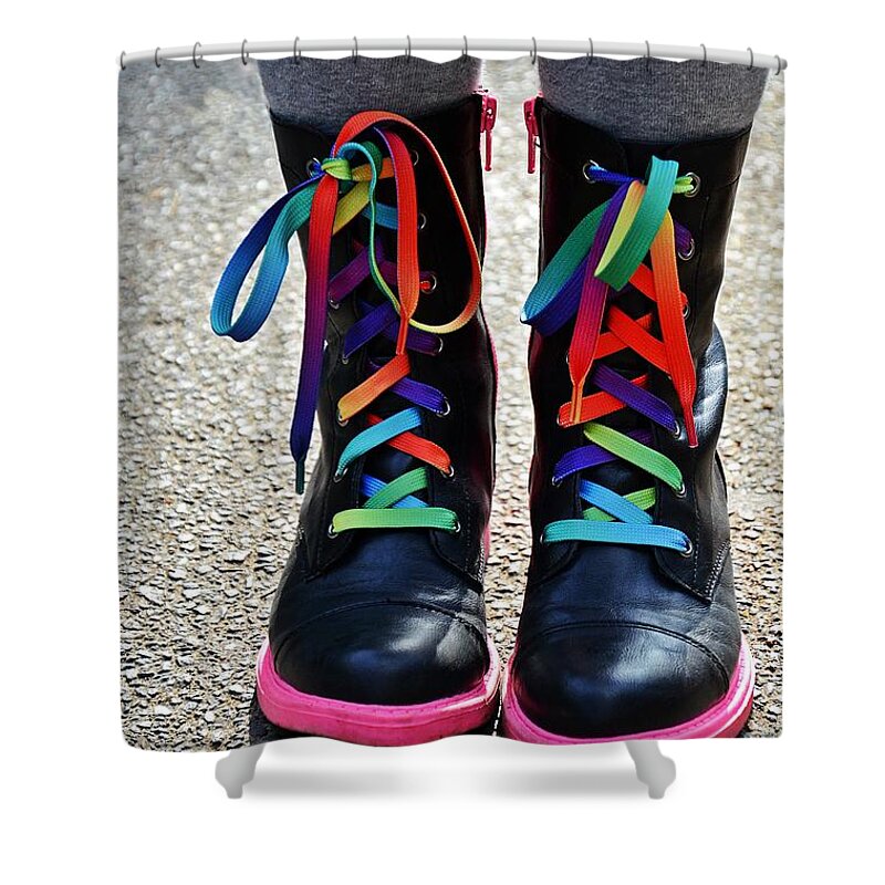 Rainbow Shower Curtain featuring the photograph Rainbow Laces by Marianna Mills