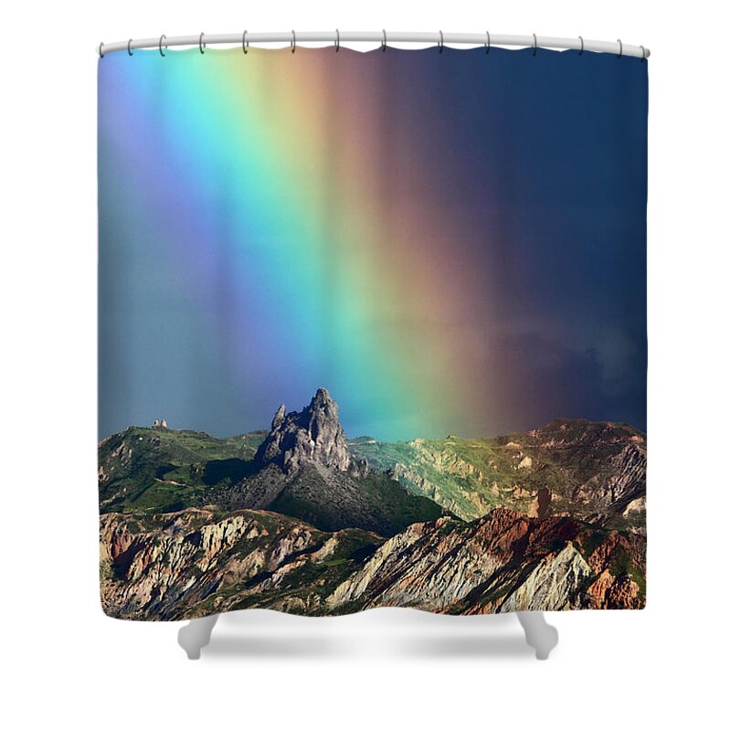Rainbow Shower Curtain featuring the photograph Rainbow Over La Muela del Diablo by James Brunker