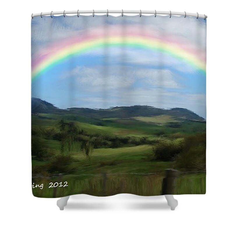 Rainbow Shower Curtain featuring the painting Rainbow Over the Valley by Bruce Nutting