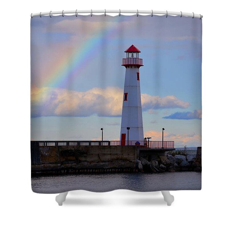 Rainbow Shower Curtain featuring the photograph Rainbow Over Watwatam Light by Keith Stokes