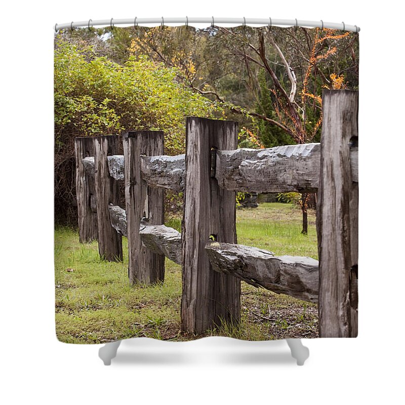 Rustic Shower Curtain featuring the photograph Raindrops on Rustic Wood Fence by Michelle Wrighton