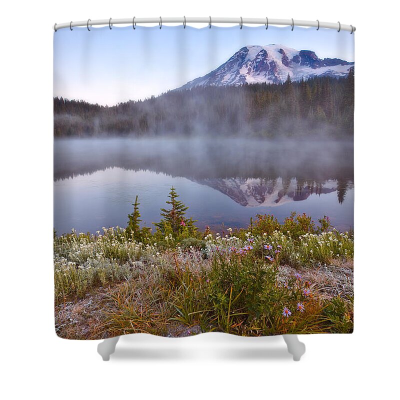 Wildflowers Shower Curtain featuring the photograph Rainier Morning by Darren White