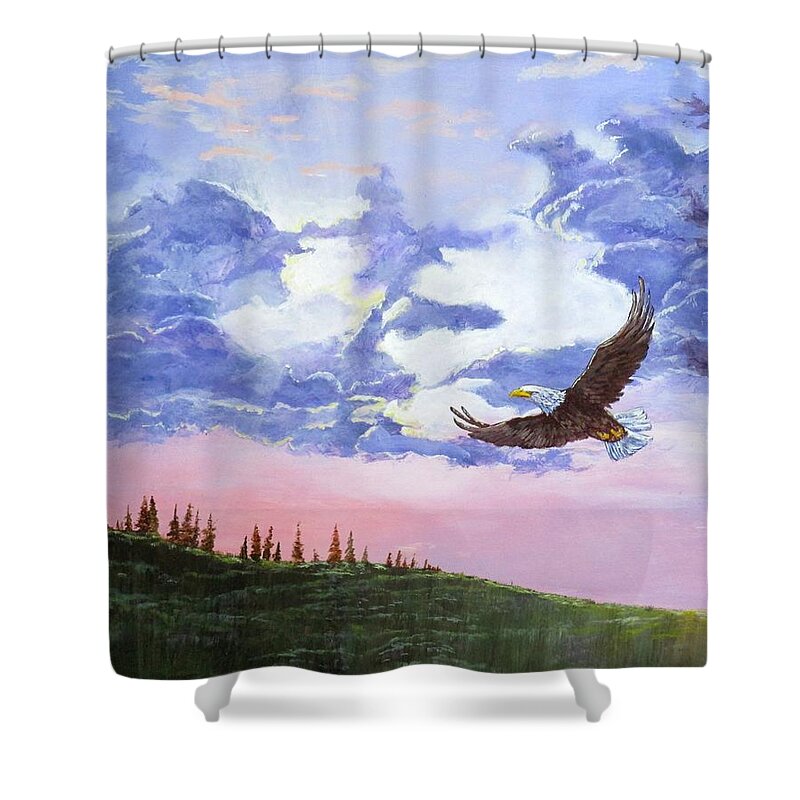Mountain Tree Line Eagle Shower Curtain featuring the painting Rains Over by Michael Dillon