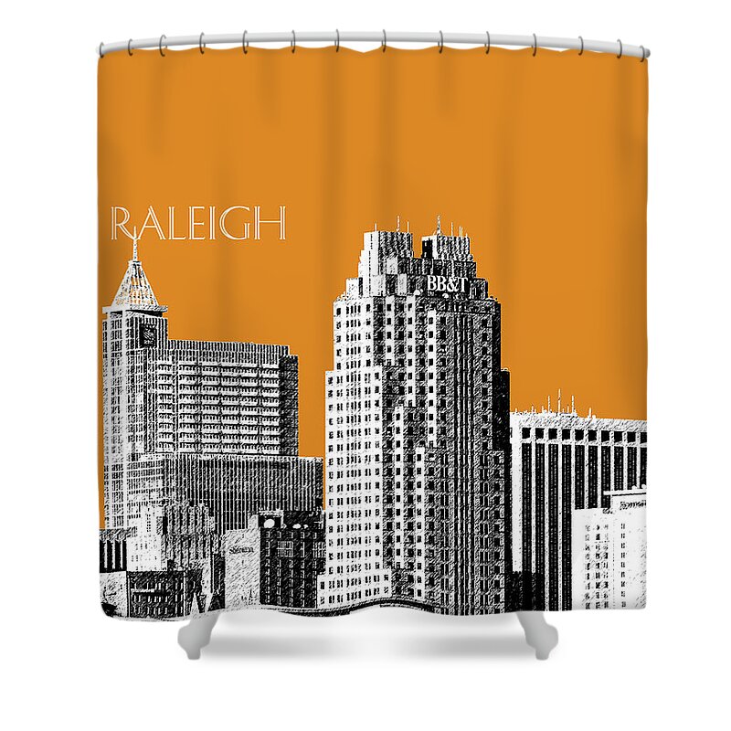Architecture Shower Curtain featuring the digital art Raleigh Skyline - Dark Orange by DB Artist