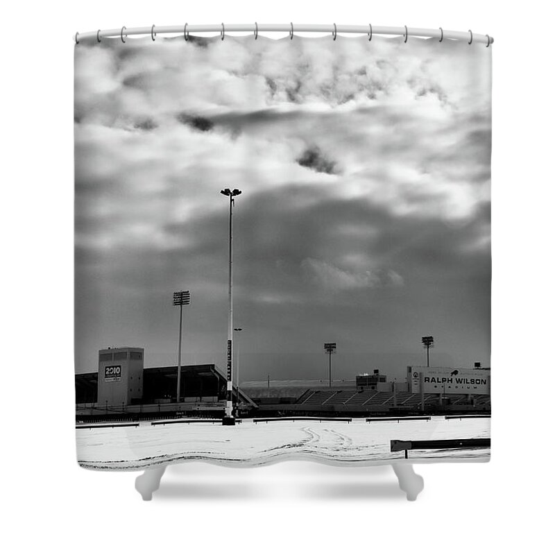 Buffalo Bills Shower Curtain featuring the photograph Ralph Wilson Stadium - Off Season by Guy Whiteley