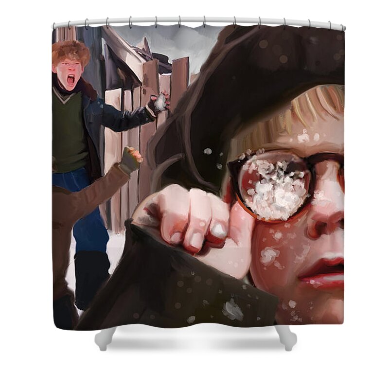 A Christmas Story Shower Curtain featuring the painting Ralphie Snaps by Brett Hardin