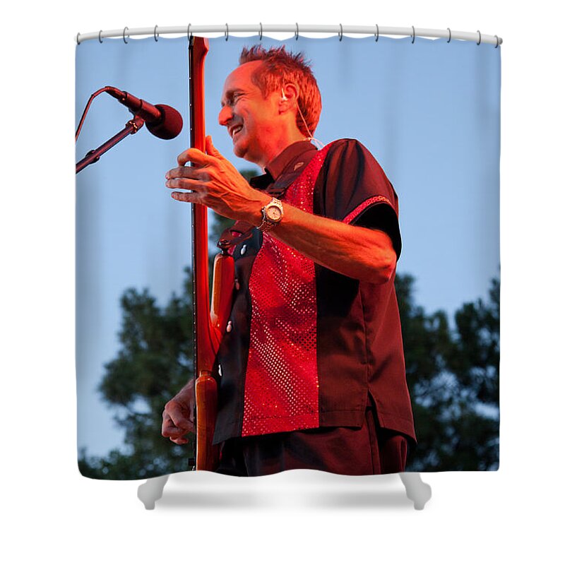 The Kingpins Shower Curtain featuring the photograph Randy Reis on Bass - The Fabulous Kingpins by David Patterson