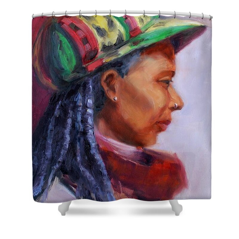 Oil Painting Shower Curtain featuring the painting Rastafarian Queen by Marian Berg