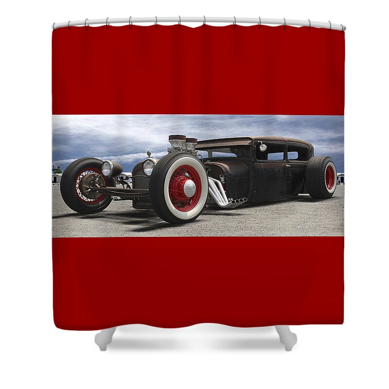 Transportation Shower Curtain featuring the photograph Rat Rod on Route 66 Panoramic by Mike McGlothlen