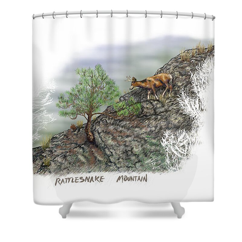 Washington Shower Curtain featuring the digital art Rattlesnake Mountain by Troy Stapek