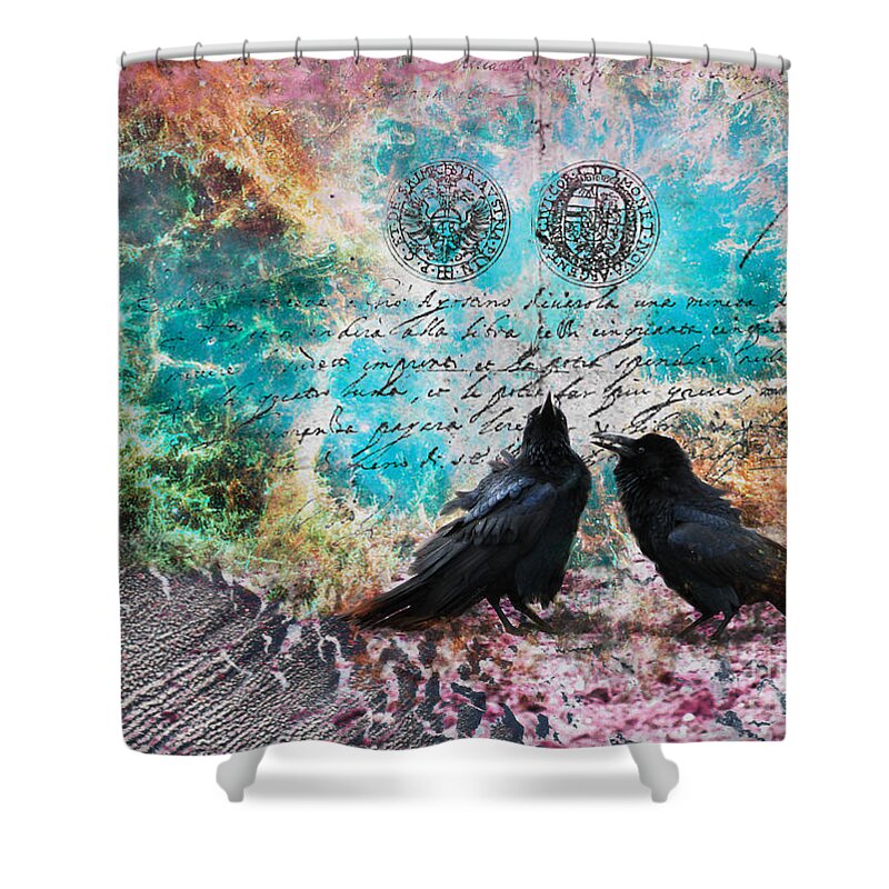 Crow Shower Curtain featuring the digital art Crow Whispers in the Nowhere by Lisa Redfern
