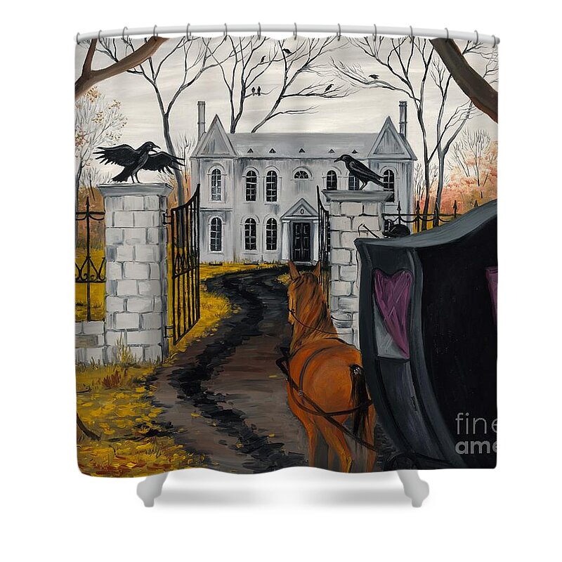 Realism Shower Curtain featuring the painting Raven's Estate by Margaryta Yermolayeva