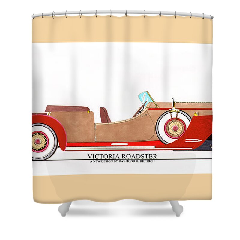 Car Art Shower Curtain featuring the painting Ray Dietrich Packard Victoria Roadster concept design by Jack Pumphrey