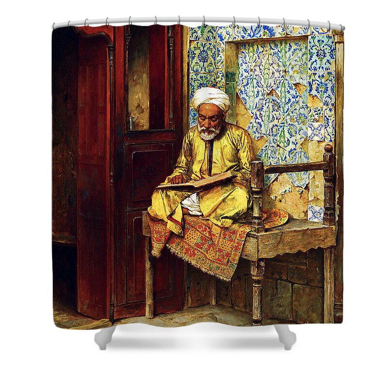 Orientalism Shower Curtain featuring the photograph Reading in 1888 by Munir Alawi