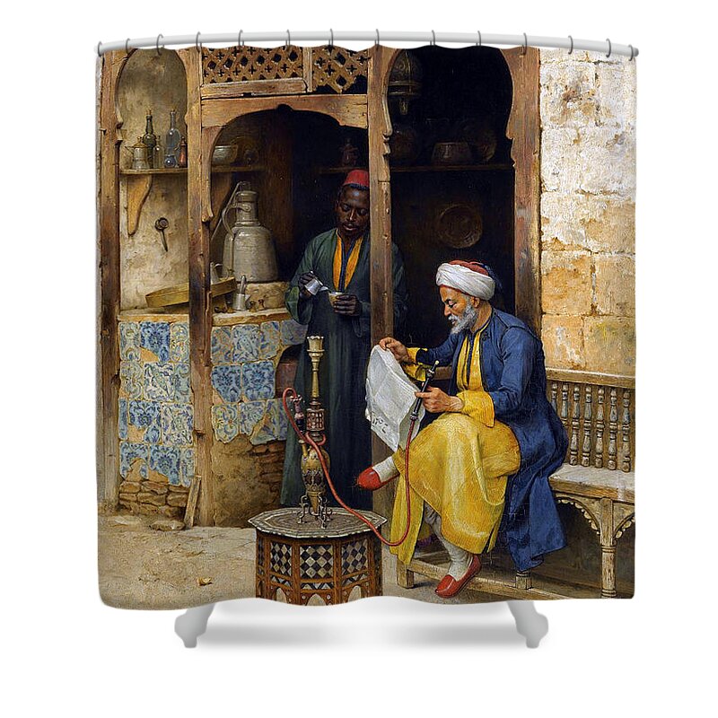Orientalism Shower Curtain featuring the photograph Reading the Newspaper by Munir Alawi