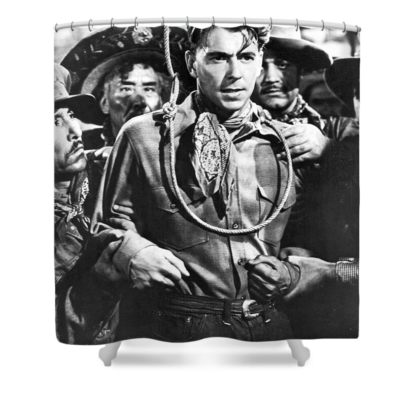 1930s Shower Curtain featuring the photograph Reagan Western Film Still by Underwood Archives